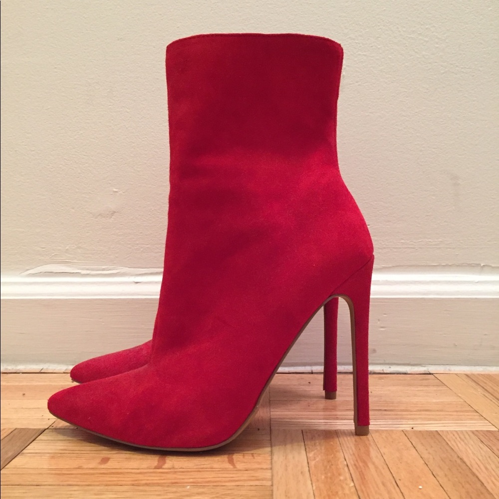 Red suede stiletto boots